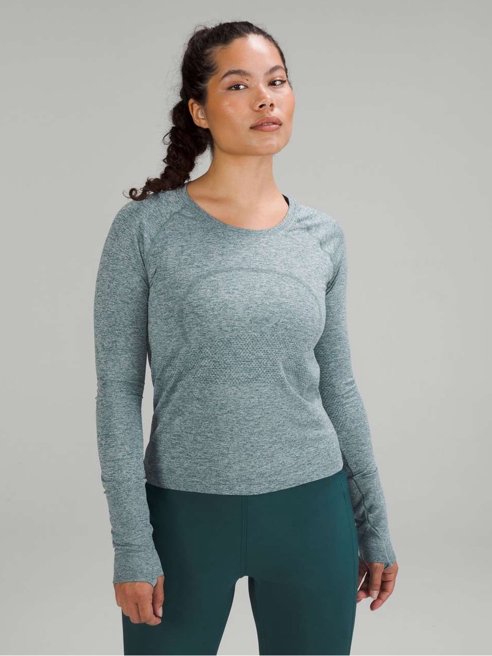 Women's Long-Sleeve Swifty in Green Jasper/White